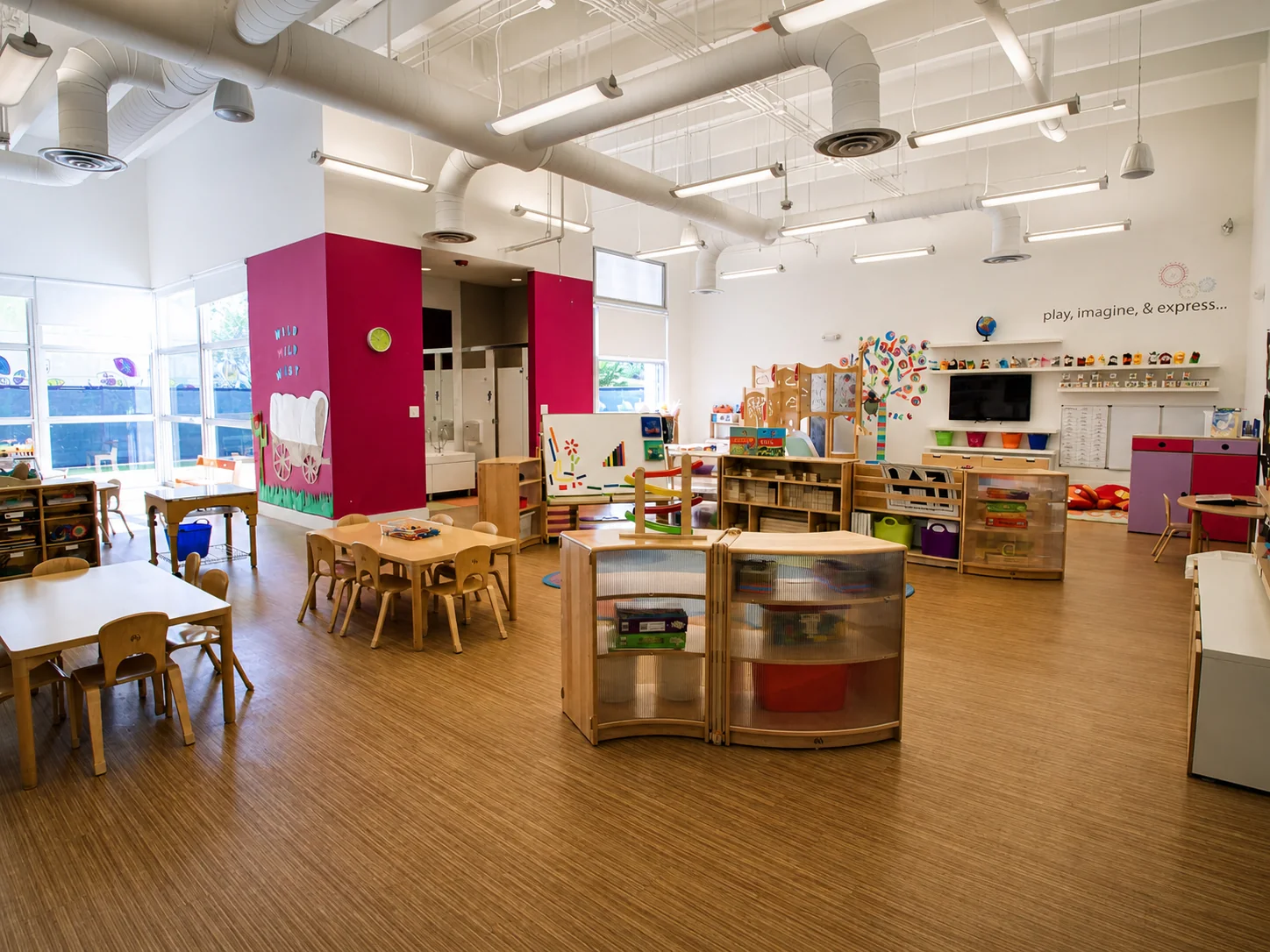 A bright, open TIF Playroom arranged for child-led exploration